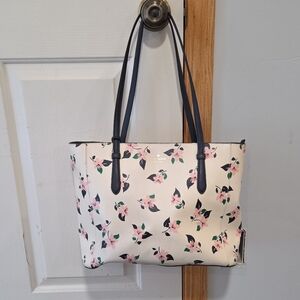 Kate Spade Cream Tote with Pink and Black Floral Design